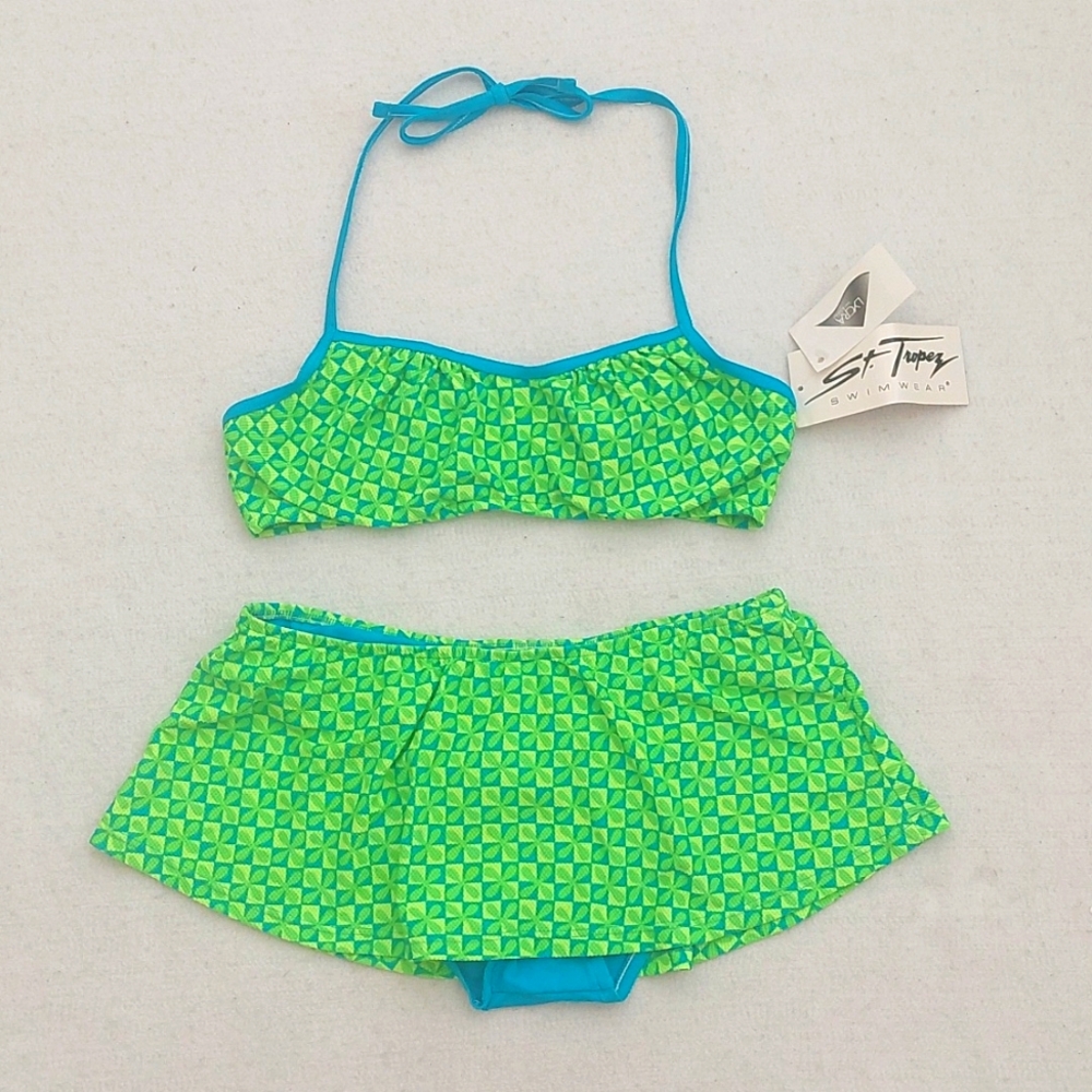 NWT vintage St. Tropez Green and Blue bikini Set